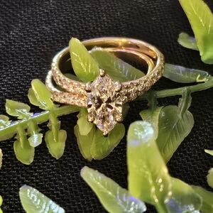 2.5 CTW 14 Karat Yellow Gold Lab Grown Diamond Engagement & Band Ring, Marquise